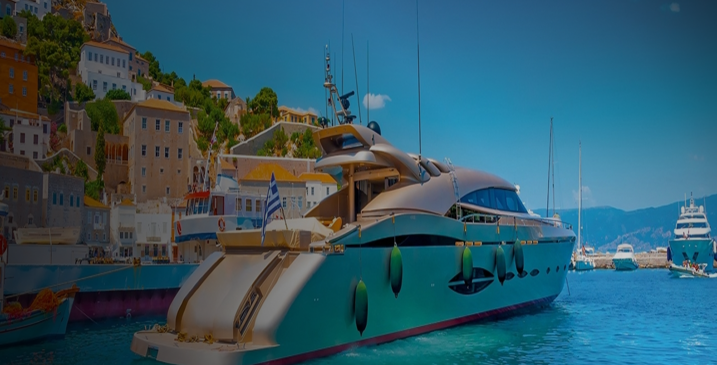 Luxury yacht in Mediterranean harbor